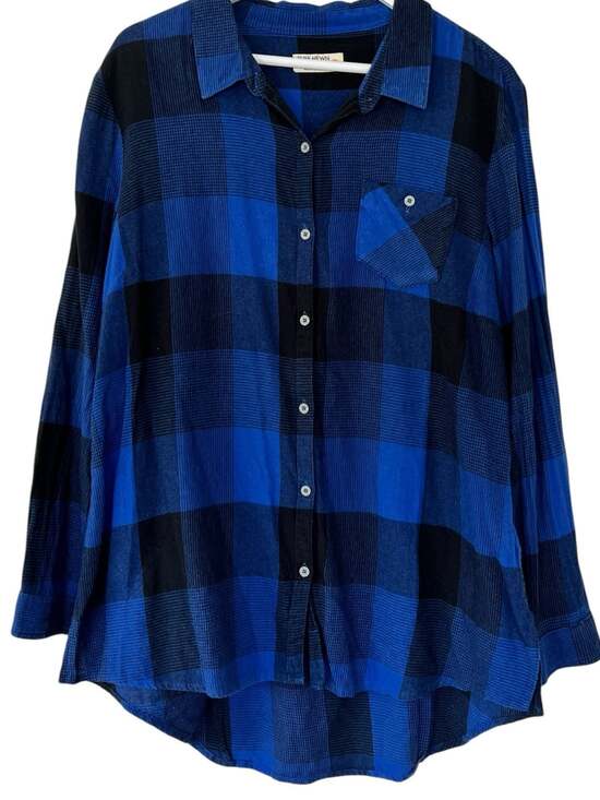 Ruff Hewn Tops - Ruff Hewn Buffalo Plaid Button Down Flannel High-Low Slouchy Oversized XL